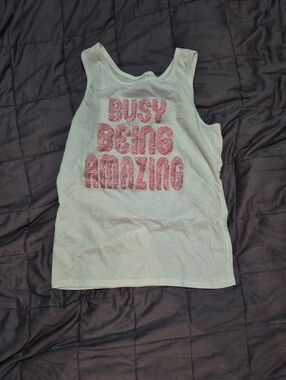 Tank with Pink Glitter 'Busy Being Amazing' Graphic